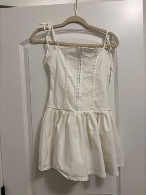 Tie-Shoulder Cream Sundress with Pintuck Bodice